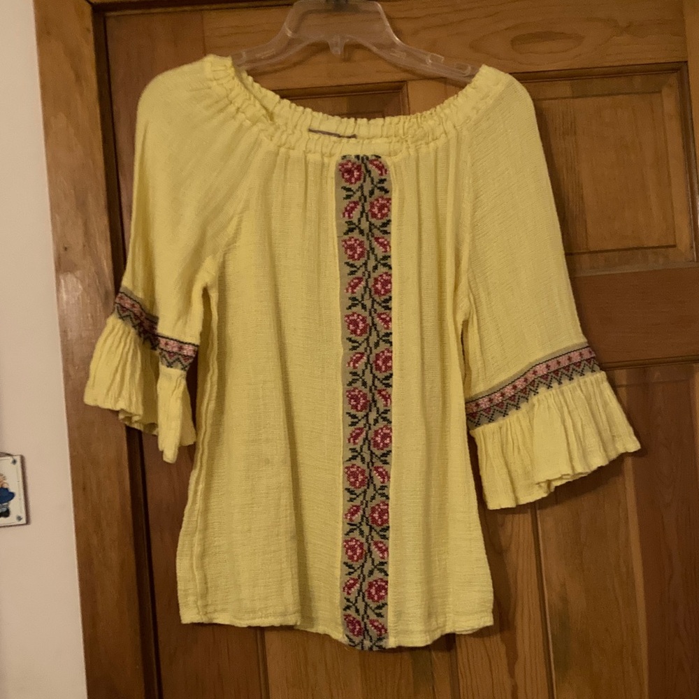 Yellow Boho Blouse with Embroidered Details